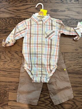 Carter's White Bodysuit with Pastel Plaid Stripes with pants. Comes as a set.